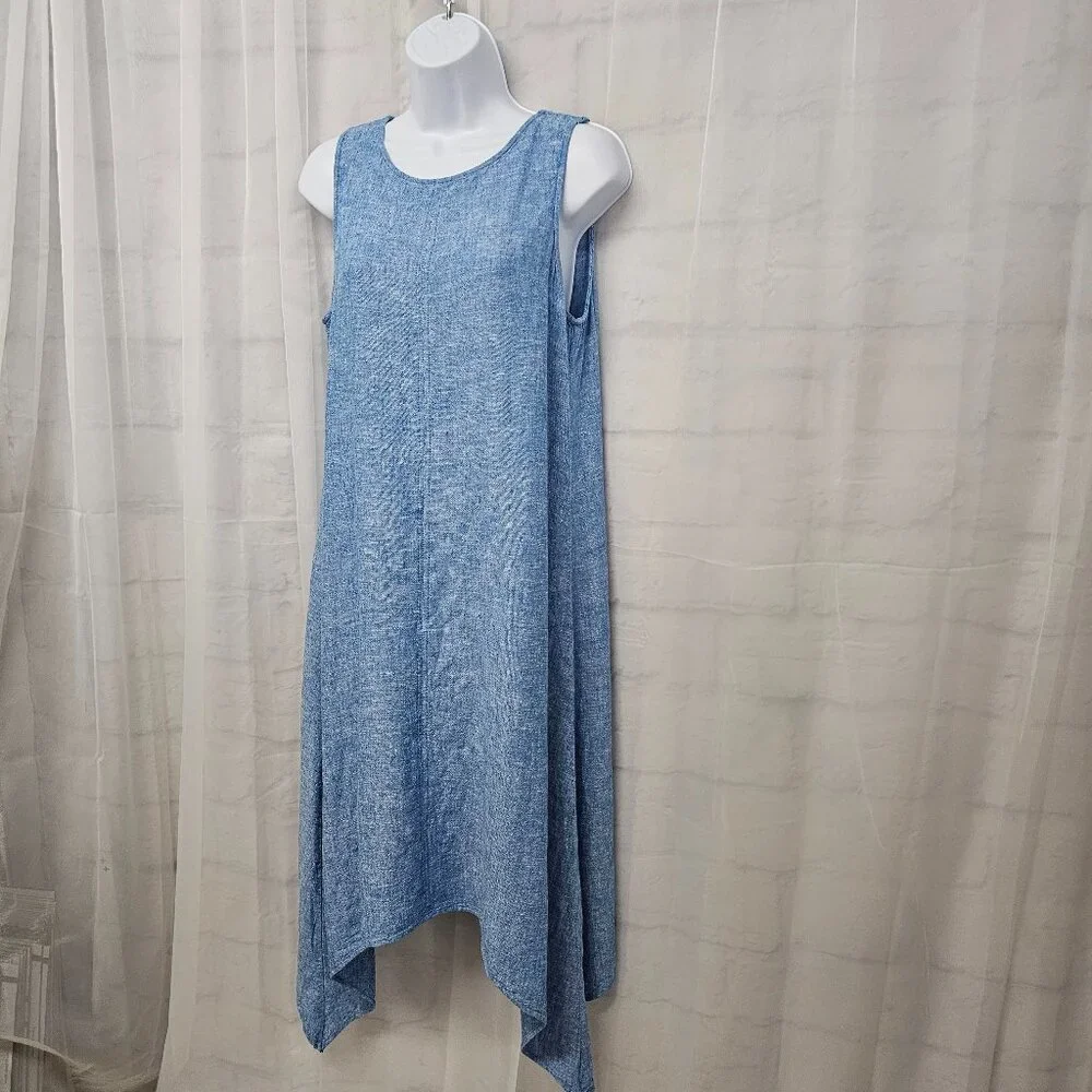 Anne Klein Blue Sleeveless Midi Dress Minimalist Shift Boho Beach Linen S - Picture 6 of 13